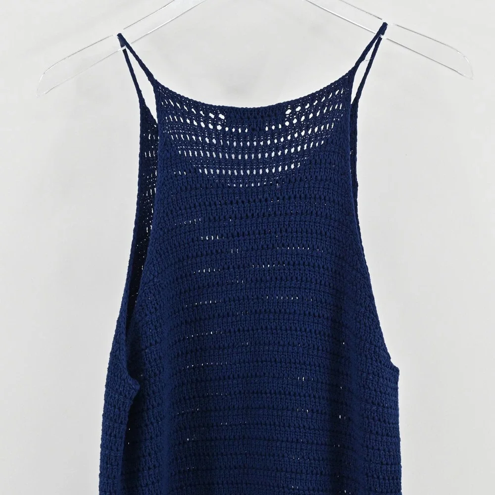 Banana Republic Crochet Knit Dress Size M Navy Blue Sleeveless Boho Vacation NWT